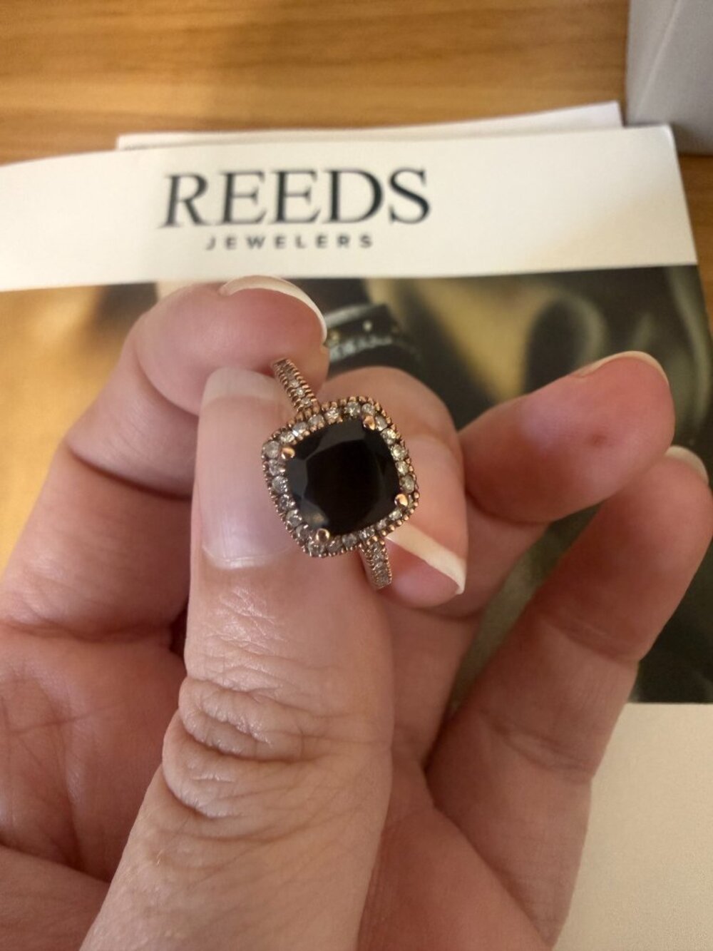 NWT REEDS 10K Rose Gold Black Onyx Diamond Halo Ring Size 7 - Picture 9 of 14